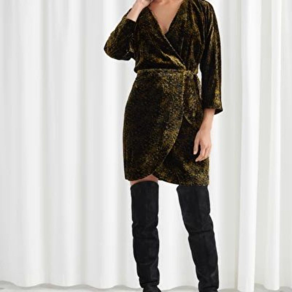 NWT & Other Stories Velvet Wrap Mini Dress in Tiger's Eye Pattern